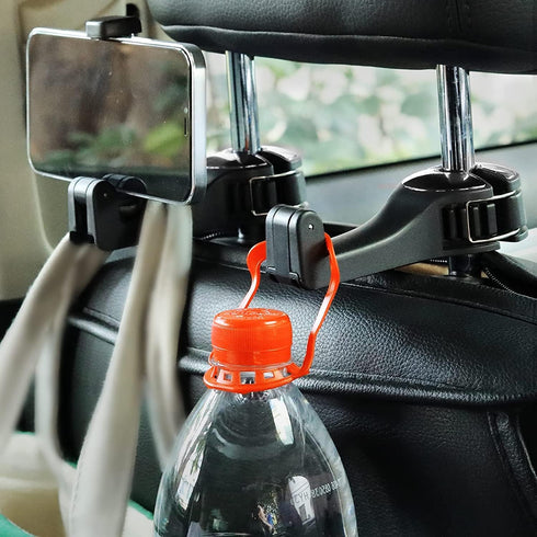 TOOVREN Upgraded 2 Pack Car Headrest Hidden Hook 2 in 1 Car Seat Hooks with Phone Holder for Purse, Backpacks,Toys,and Even Bottle Storage Organiz...
